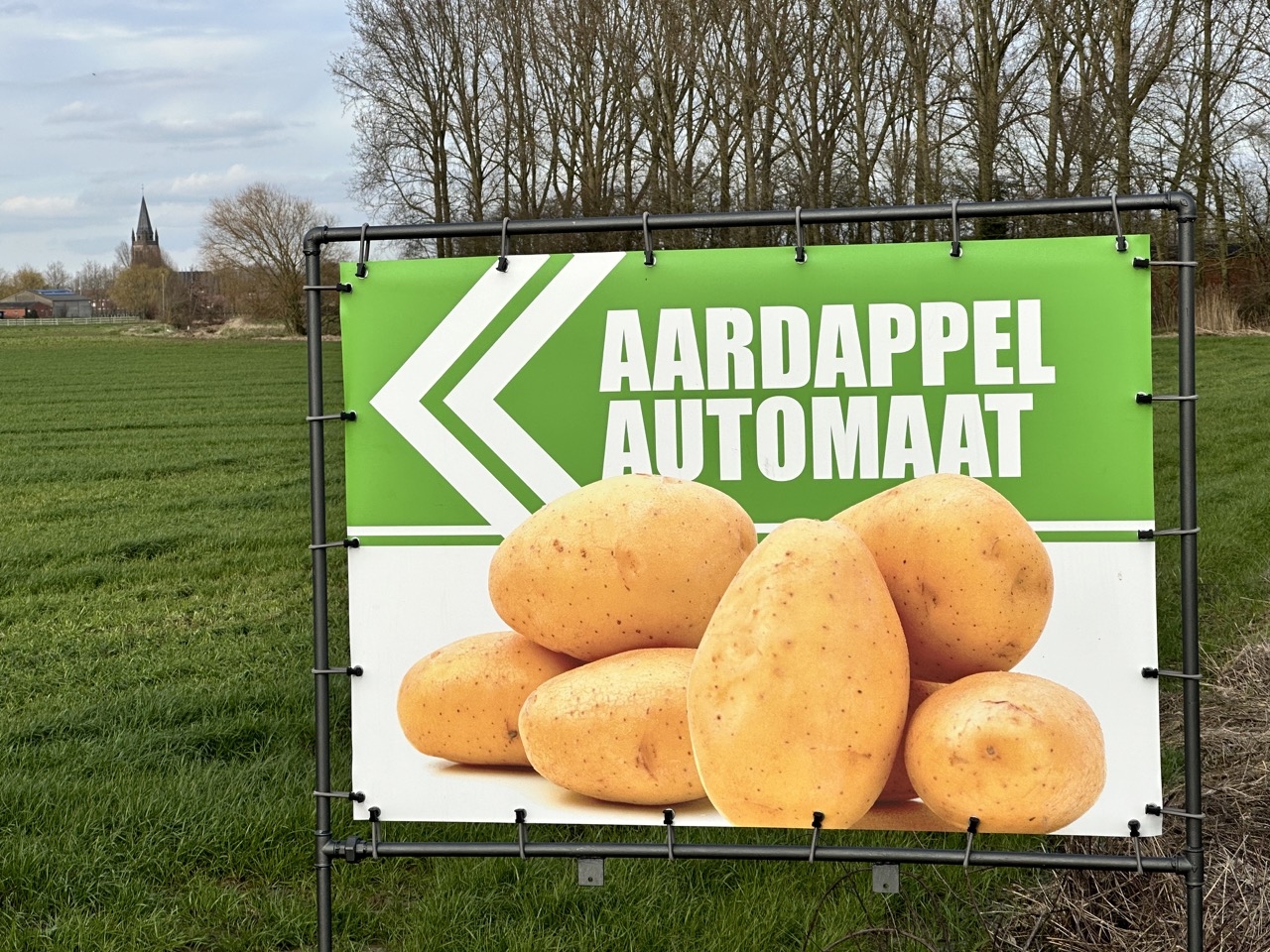 Dubbelzijdig spandoek aardappelautomaat Vlamertinge